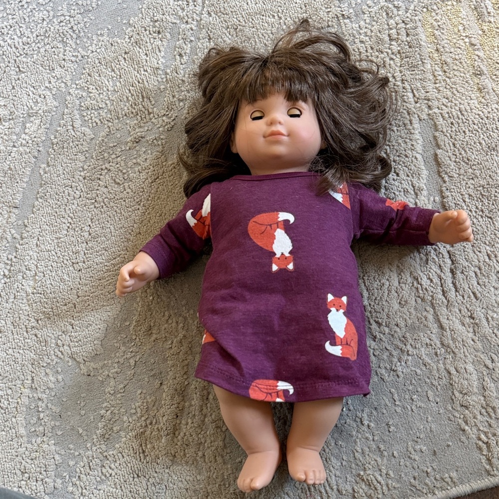 American Girl Bitty Baby Girl Doll Brown Hair  Brown Eyes in fox pajama